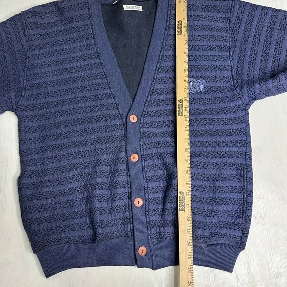 Vintage 80s/90s Koman Men’s Cardigan • Blue Textured Knit • Made in Korea • L - Picture 5 of 9